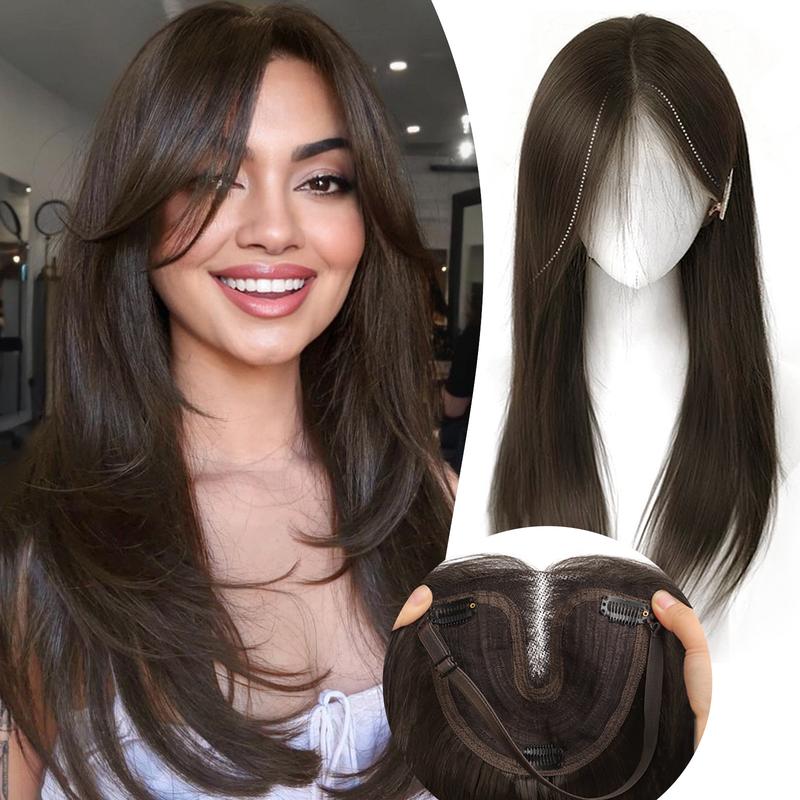 [AISI HAIR]Hair Topper Clip 24inch 3D 360° Cover Hair Toppers for Women with Thinning Hair Easy to Wear Fluffy Toppers Hair Pieces for Women with 3 anti-slip clips Many Colors