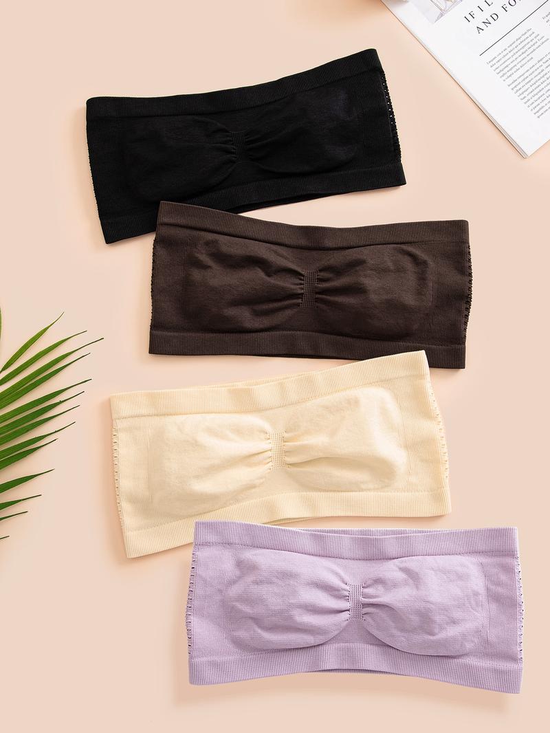 Women's Ruched Wireless Bandeau Bra, Breathable Comfy Bra, Minimalist Hollow Out Push Up Lingerie Top, Strapless Bra, Underwear, Bralette Lingerie for Women, Bras for Women, Lingerie for All Seasons