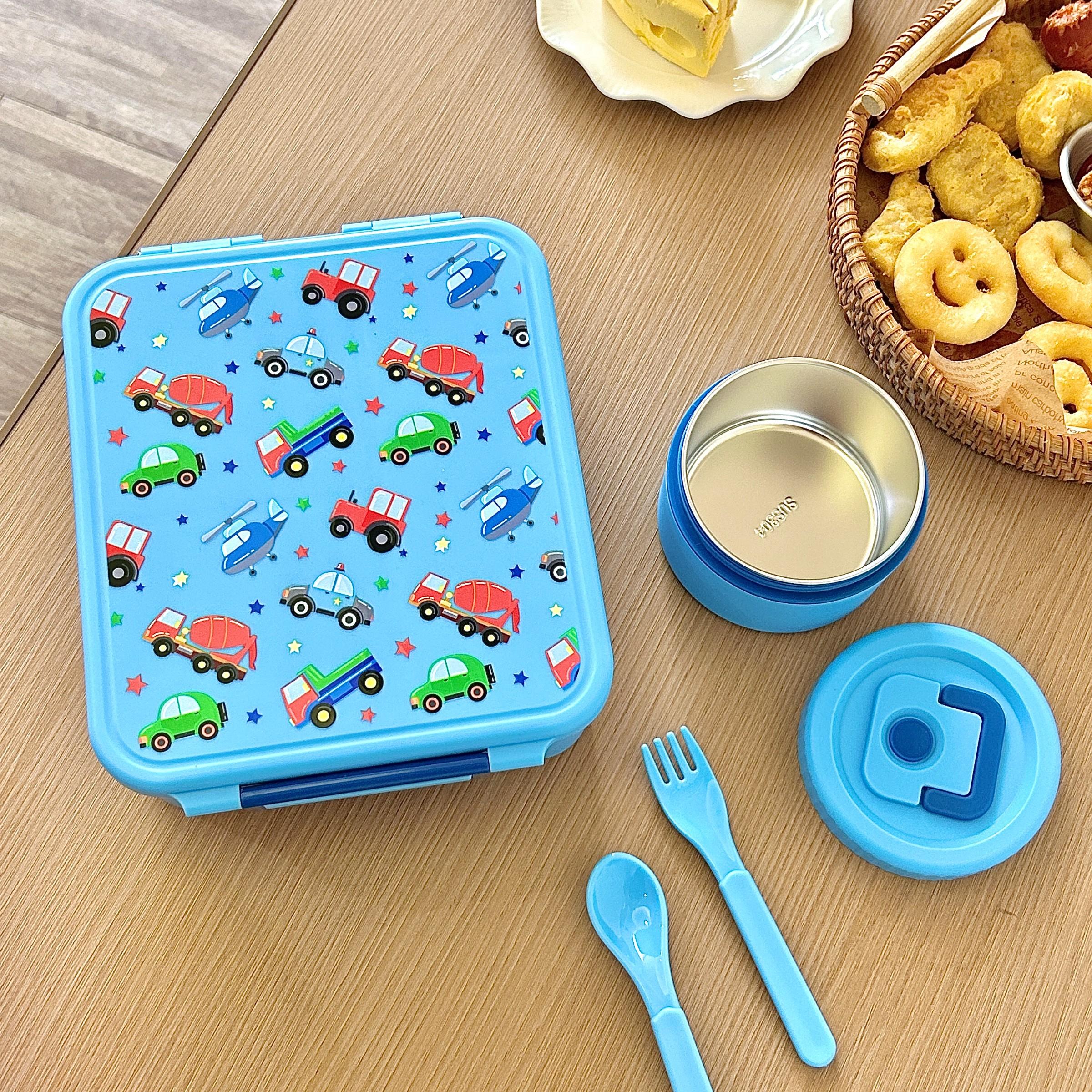 Lunch Box! Bento Lunch Box Set for Kids🍲4 Compartments to Keep Food Separate + Soup Thermos Space-Saver Lunch Kit! The Thermal Jar Tucks Neatly into the Compartment. No Extra Bulk! 📦 Choose 🎀 Mermaid,  Rainbow 🌈🦈Shark Rocket🚀 Car🚗  or Solid Colors!