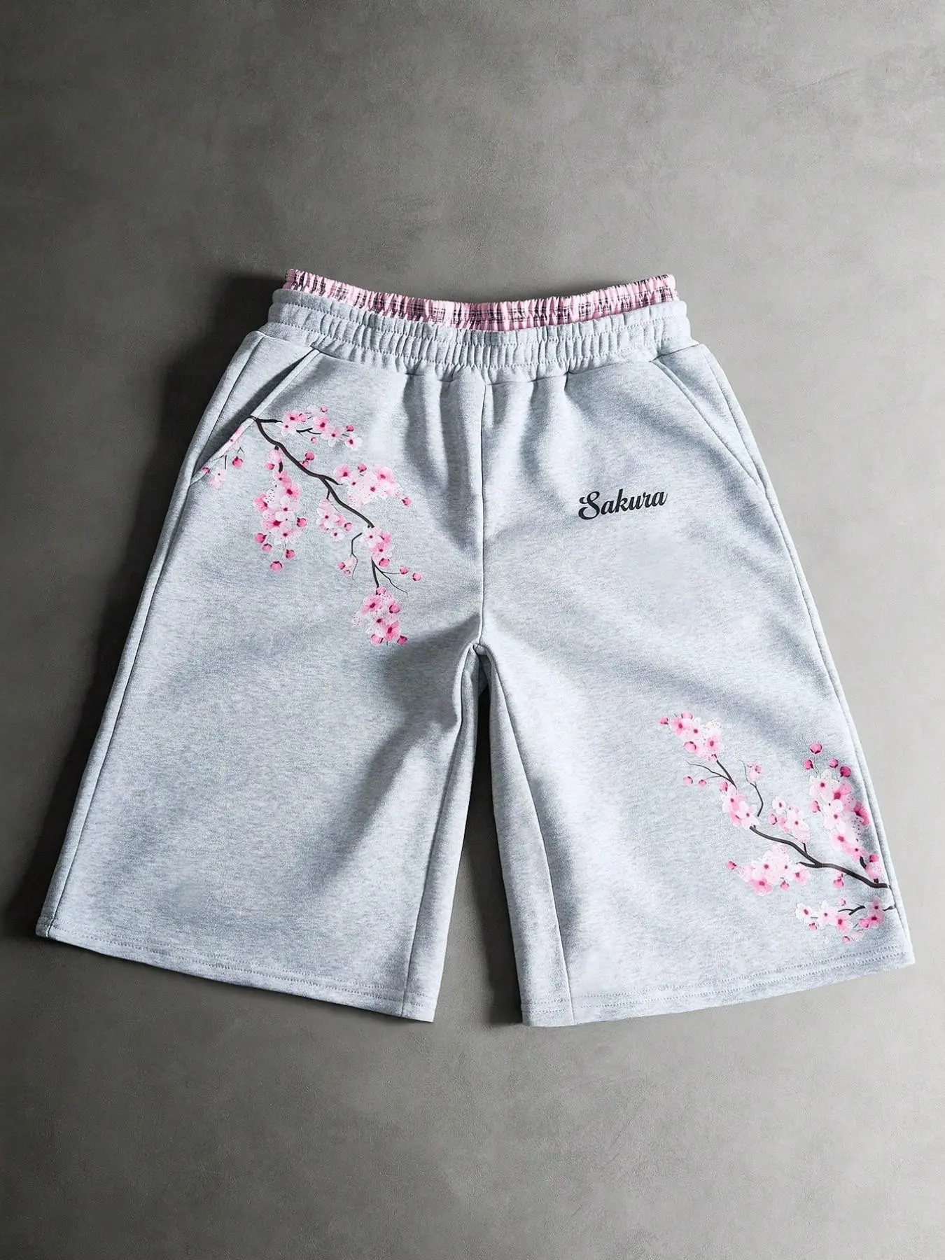 Cherry Blossom Print Shorts, Casual Fitted Five-Quarter Pants, Soft Breathable Fabric, Perfect for Home & Outdoors, Spring Style