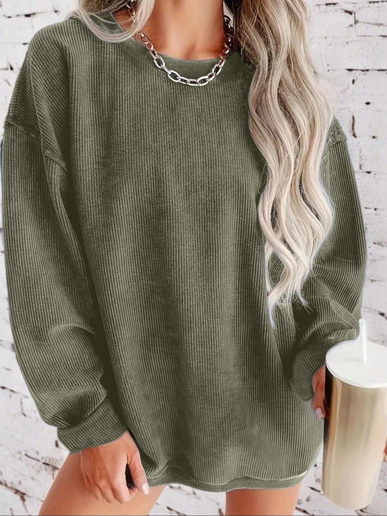 Plus Size Women's Solid Color Pullover Sweatshirt, Casual Long Sleeve Round Neck, Fall & Winter Fashion, Comfortable Knitwear