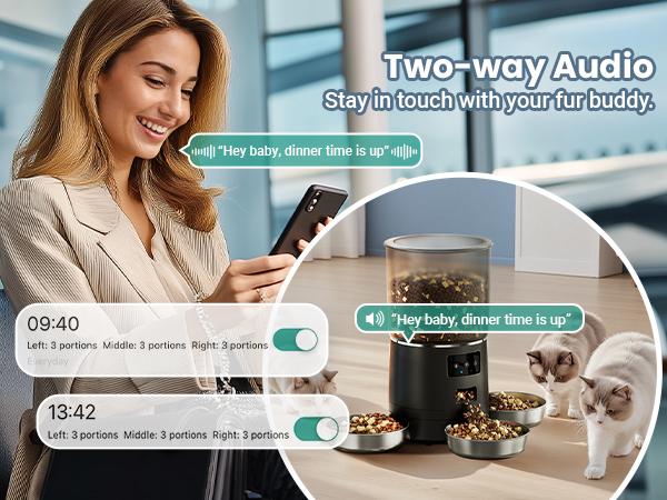 Automatic Cat Feeder for 3 Cats, 6L/25 Cups Smart WiFi Pet Feeder, Strong Anti-Jam System, Dual-Effect Desiccant Cat Food Dispenser, with 10S Voice Recorder for Cats and Small Dog