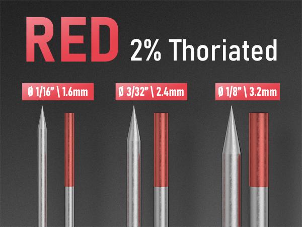 YESWELDER Pre-Sharpened TIG Welding Tungsten Electrode | 2% Thoriated 1/8" 1/16" 3/32" x 7" (Red, WT20/EWTh-2) 10-pk