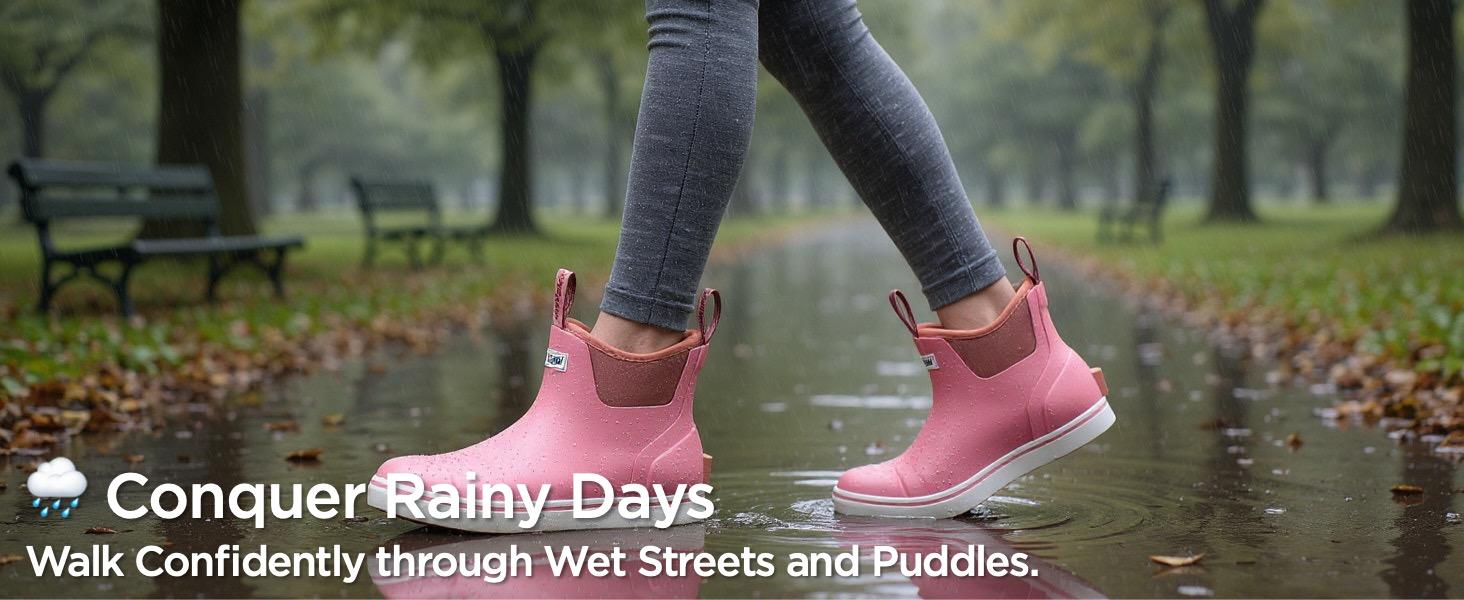 SUREWAY Women's Ankle Fishing Deck Boots for Women,Short Waterproof Neoprene Rubber Rain Boots,Lightweight Garden Work Shoes for Women,Upgraded Slip Resistant,Durable Comfortable Footwear Girl