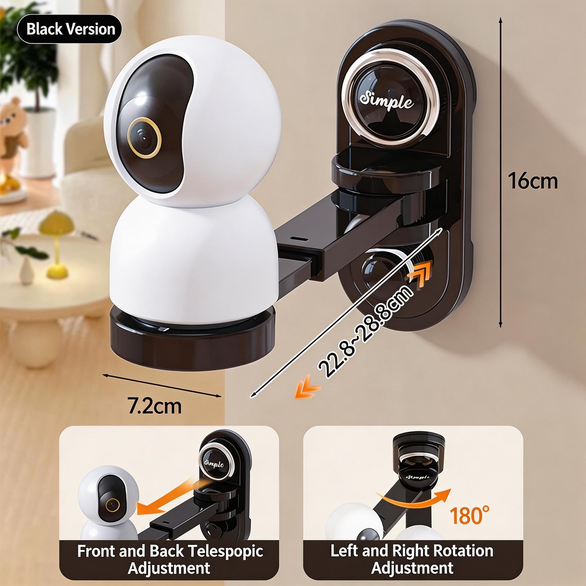 Monitor camera bracket, with adjustable length and angle, suction cup design for hole free installation, compatible with most monitor installations.