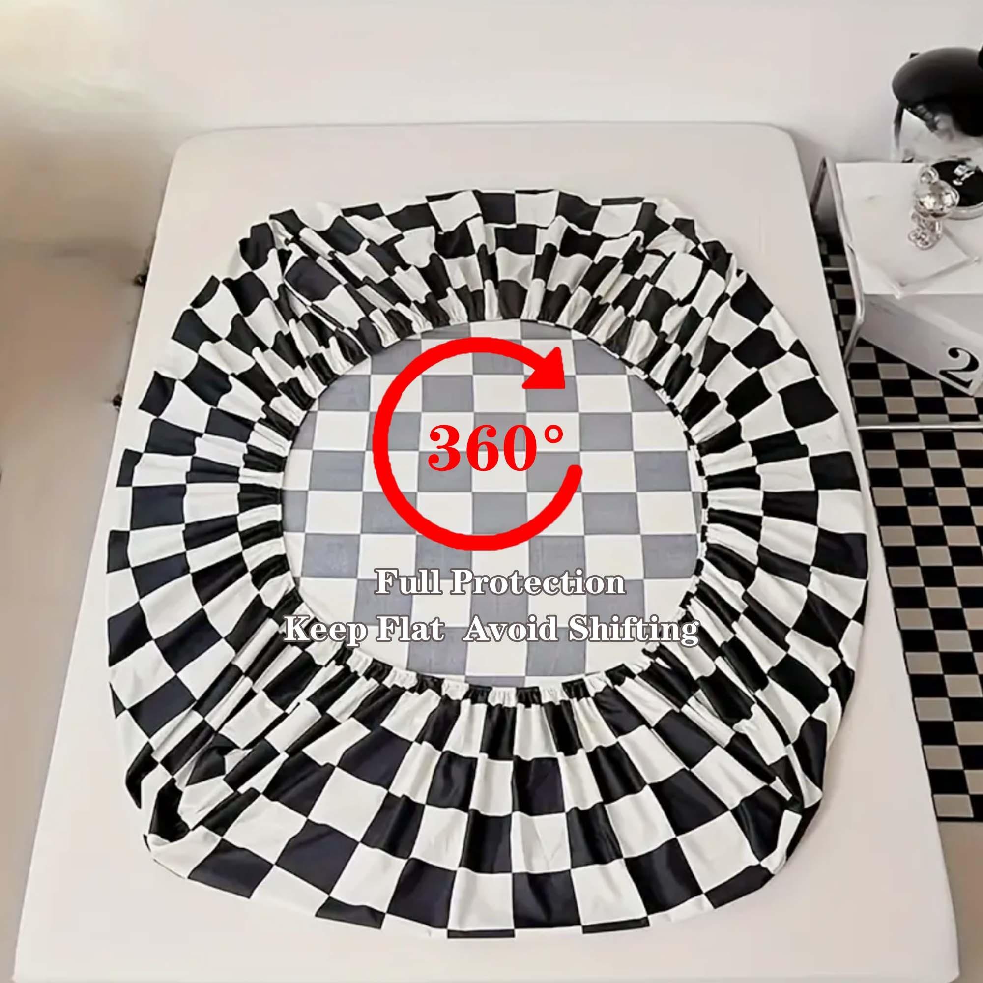 Black & White Checkerboard Premium Polyester Bedding Set, Checkered Geometric Pattern, Includes 1 Fitted Sheet and 2 Pillowcases, No Insert Durable Comfort Design, Modern Style Perfect Gift