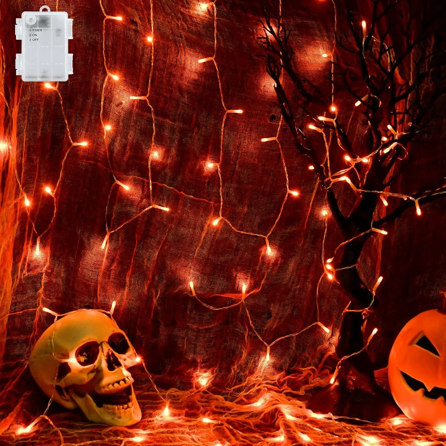 Halloween String Lights  Operated With Timer - 9.8ft 30LED Orange  Lights for Outside Decorations, Party, Yard, Pathway, Indoor and Outdoor