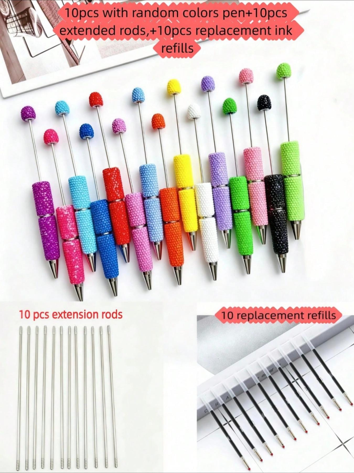 30 Pieces Candy-Colored Rhinestone DIY Jewelry Ballpoint Pens, 10 Extension Rods, Replacement Ink Refills, Aesthetic Stationery Gifts, Beaded Pens, Ballpoint Pen Kit