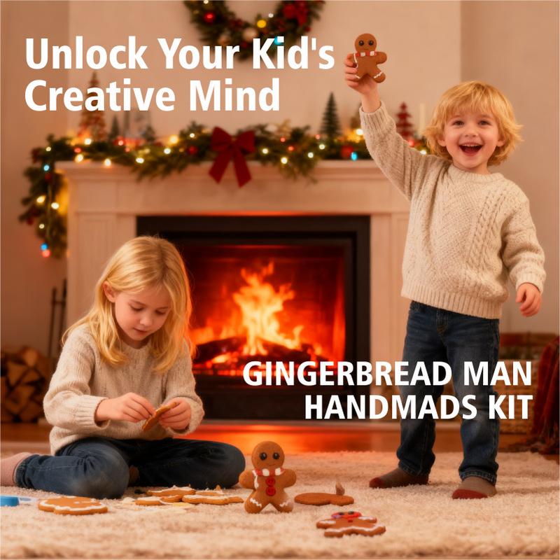 DIY Christmas Gingerbread Man Clay Set, Kids Indoor Easy Handmade Kit, Includes Accessories, Perfect Holiday Gift