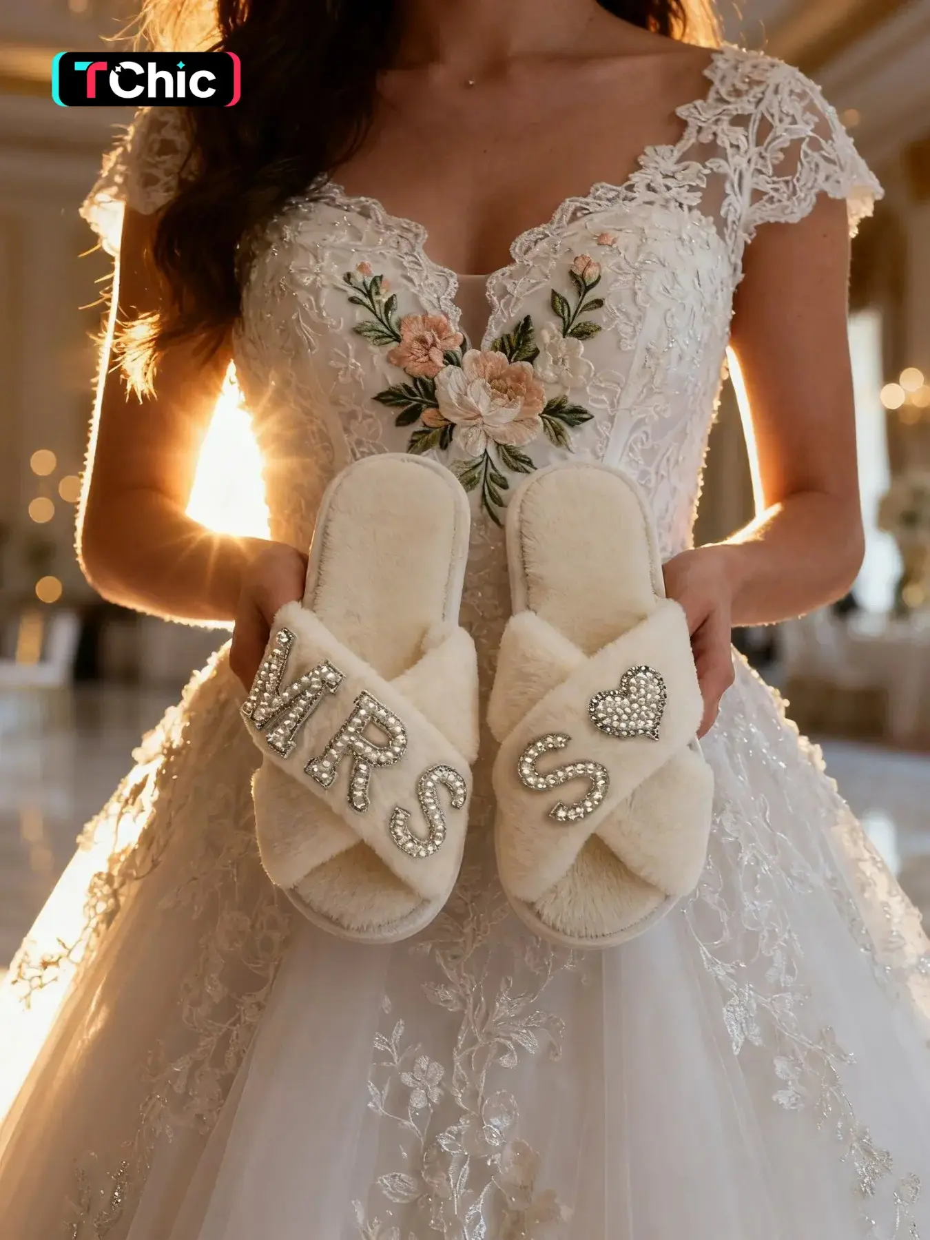 MRS. S Women's Open Toe Fuzzy Slippers, MRS Pearl Rhinestone Slippers for Bride X-Strap Plush Slippers with Pearl Rhinestone Heart Design, Customizable Letter S, Perfect Gift for Bridesmaids and Women Footwear