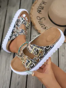 2026 Women's Summer New Arrivals: Leopard Print, Black Khaki, Brown. Adjustable buckle, versatile, slip-resistant, thick-soled sandals, Trendy sandals. Soft sole, comfortable, perfect for vacation. Beach sandals