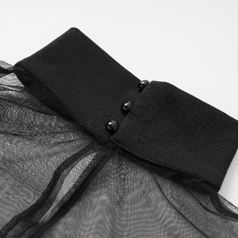 UOOZEE Women's Batwing Sleeves See-Through High-Neck Blouse – Minimalist, Casual Comfort for Everyday Wear casual long sleeve knit top The size is too big, it is recommended to order a smaller size Fit Shirts Black Womenswear Basic Check Turtleneck Loose