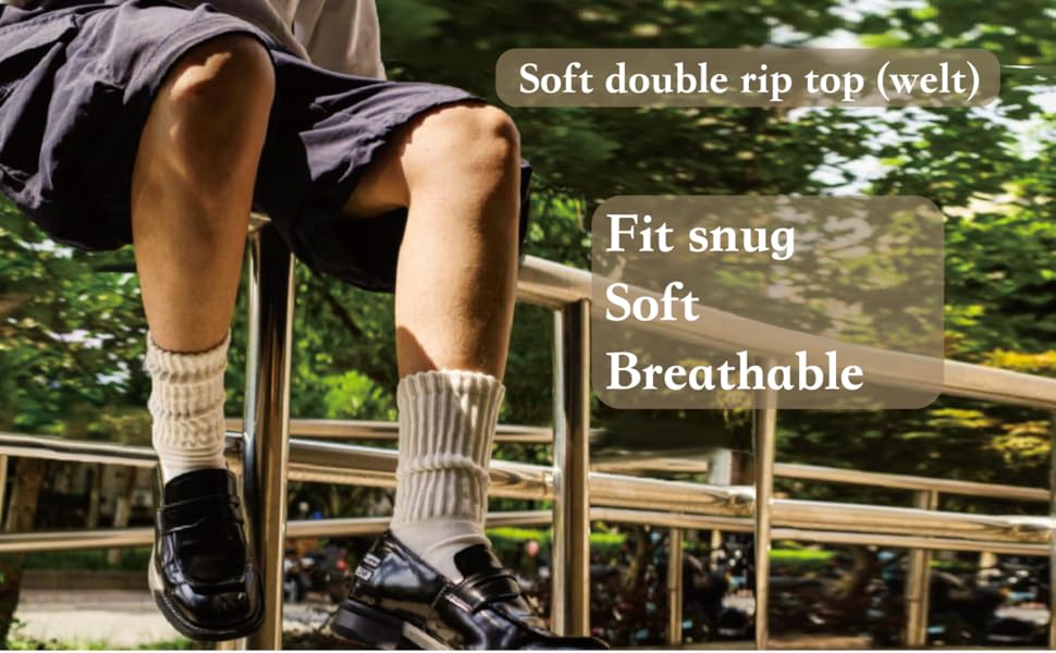 4 Pairs Unisex Slouchy Crew Socks, Breathable 98% Cotton Elastane Blend, Striped And Solid Color Sock Pack Suitable For Sports Activities And Everyday Casual Wear