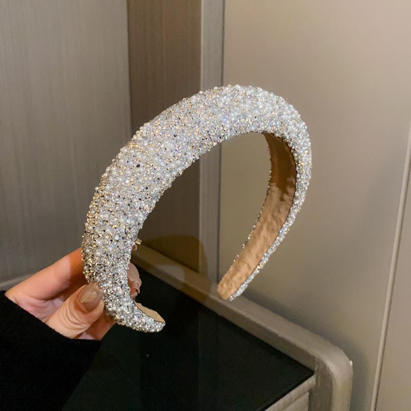 Headband Crystal Luxury Bling Rhinestone Headband‎ For Women Designer Hair Acces Fashion Women Pearl Rhinestone Headband, Thick Shiny Diamond  main image 3