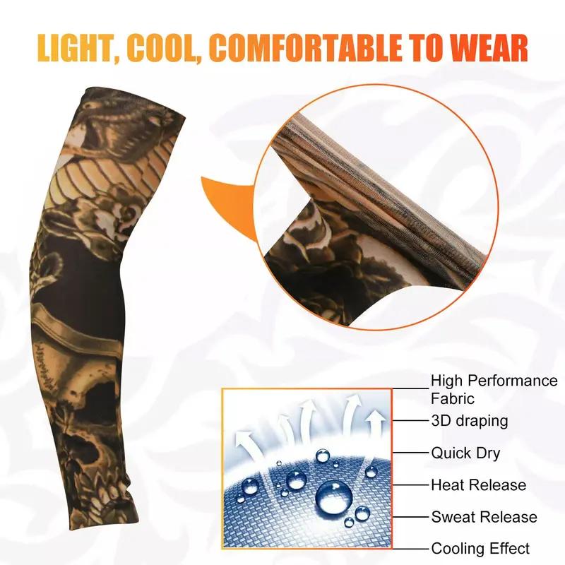 6PCS Halloween Cooling Tattoo Art Arm Sleeves Cover UV Sun Protection Sport Outdoor activities Set Temporary Fake Tattoo Sleeves for Men Women with Designs of Skull, Dragon, Rose, Koi Fish, Wolf, Buddha, Tribal