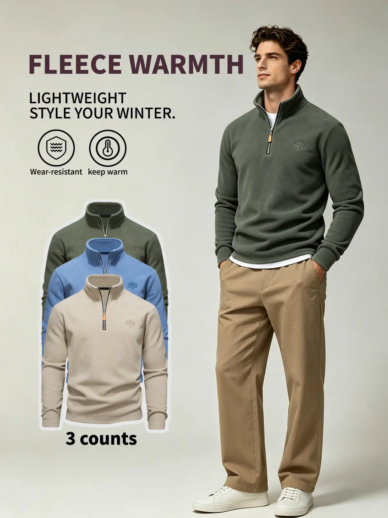 1/3 pezzi Men's Fleece Hooded Sweatshirt, Warm Comfortable Quarter Zip Long Sleeve, Casual Sportswear, Ideal for Hiking, Outdoor Sports, Daily Wear, Athleisure Hoodies