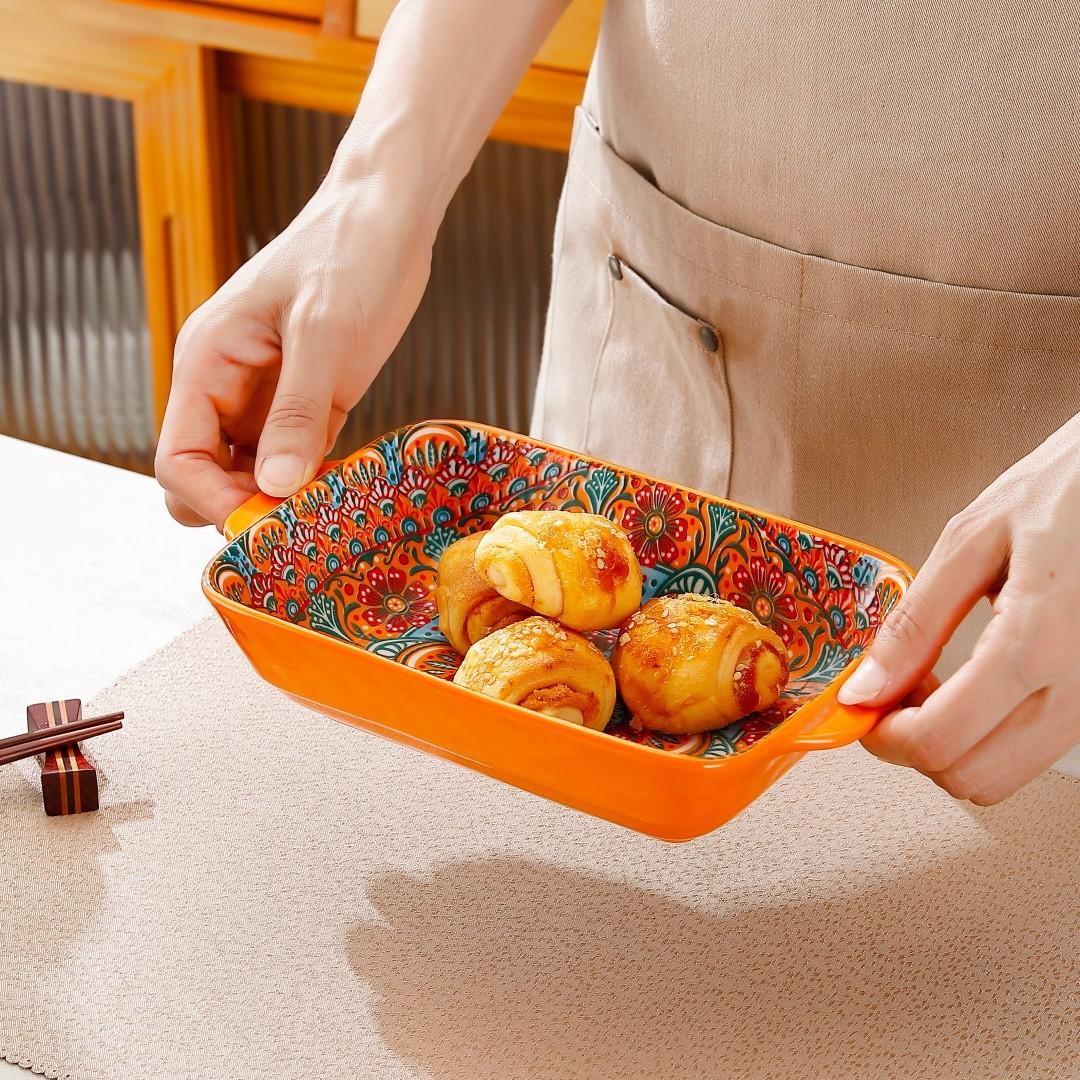 4pcs Rectangular Baking Set Bakeware with Dual Handles, Serving Plates for Sushi Dessert Salad, Microwave Oven Safe, Home Kitchen Use