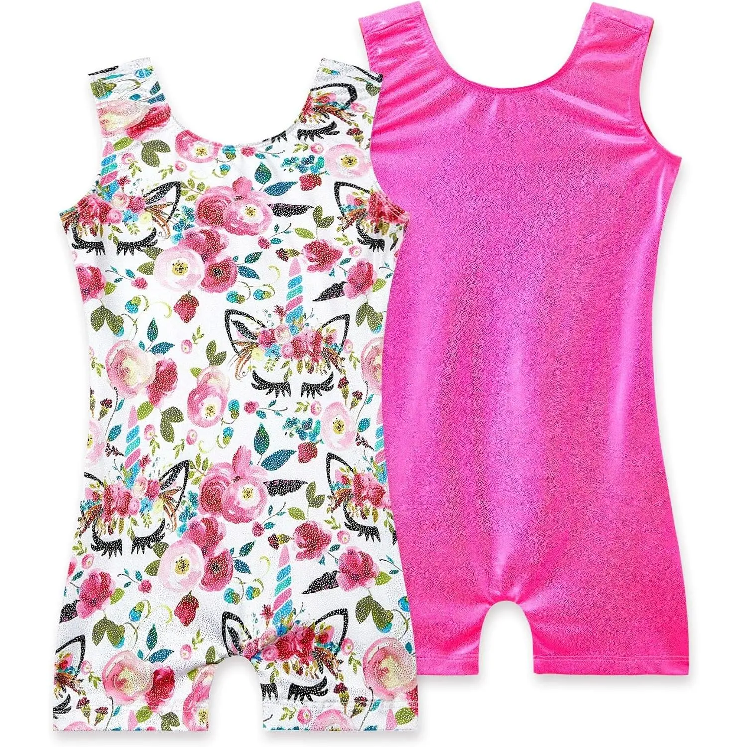 2 Pack Leotard for Girls Gymnastics Sparkly Tumbling Unitards with Shorts Sleeveless One Piece Biketards