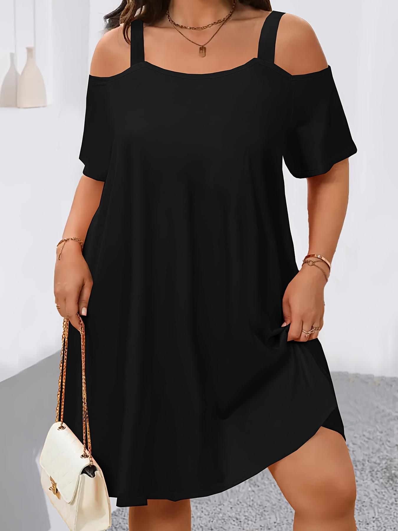 Plus Size Women's Round Neck Short Sleeve Shoulder Cut Out Fitted Casual Midi Dress, Comfortable Fabric, Perfect for Bridesmaids, Vacation, Travel Plus Size Women's Round Neck Short Sleeve Shoulder Cut Out Fitted Casual Midi Dress, Comfortable Fabric, Perfect for Bridesmaids, Vacation, Travel