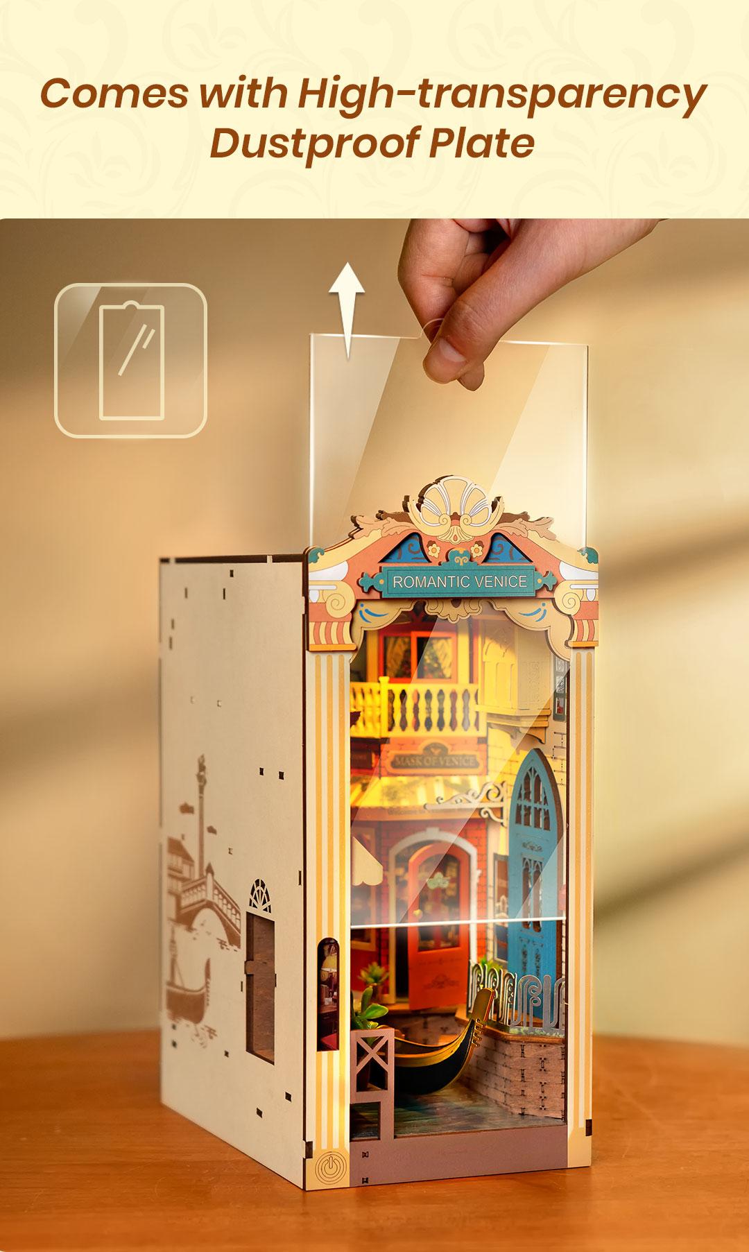 Rolife Romantic Venice DIY Book Nook Shelf Insert Kit TGB08 Book Nook Kit with Dustproof Sheet DIY Miniature House with LED Booknook Bookshelf Insert Decor 3D Wooden Bookend Model Craft Hobby Gift for Teens and Adults