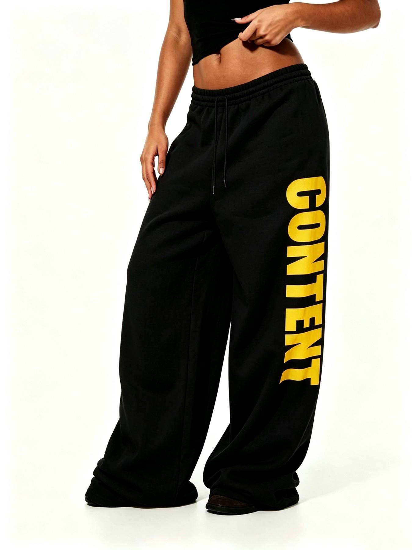 Vertical Letter Graphic Elastic Waist Wide Leg Sweatpants Y2K Streetwear / Street Shooting / Casual Hangout / Hip‑Hop Party Oversized Baggy Relaxed Fit Loose Drape Women Fashion Printed Casual Trousers