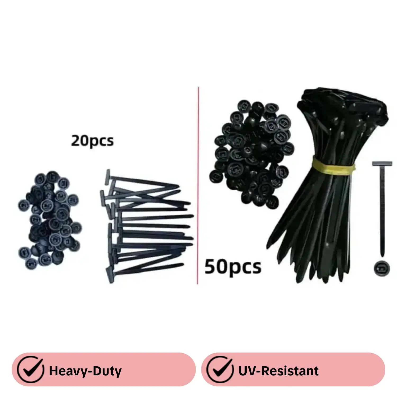 Nylon Zip Tie Fasteners, Strong, Reliable Self-Locking Design with Pins and Buttons, UV Resistant Automotive Plastic Straps for Car Daily Use