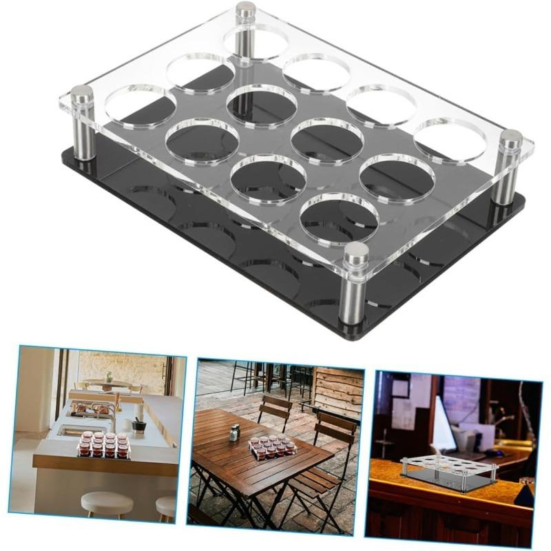 Acrylic Whiskey Display Rack for Home Parties, 12 Shot Glass Dispenser + Tray Combo, Space-Saving Design, Easy to Clean