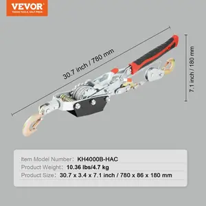 VEVOR Come Along Winch, 4 Ton (8, 818 lbs) Pulling Capacity, 10 ft Steel Cable, 3 Hooks, Heavy Duty Ratchet Power Puller Tool with Dual Gears, Automotive Hoist Cable Puller Ideal for Vehicle Rescue