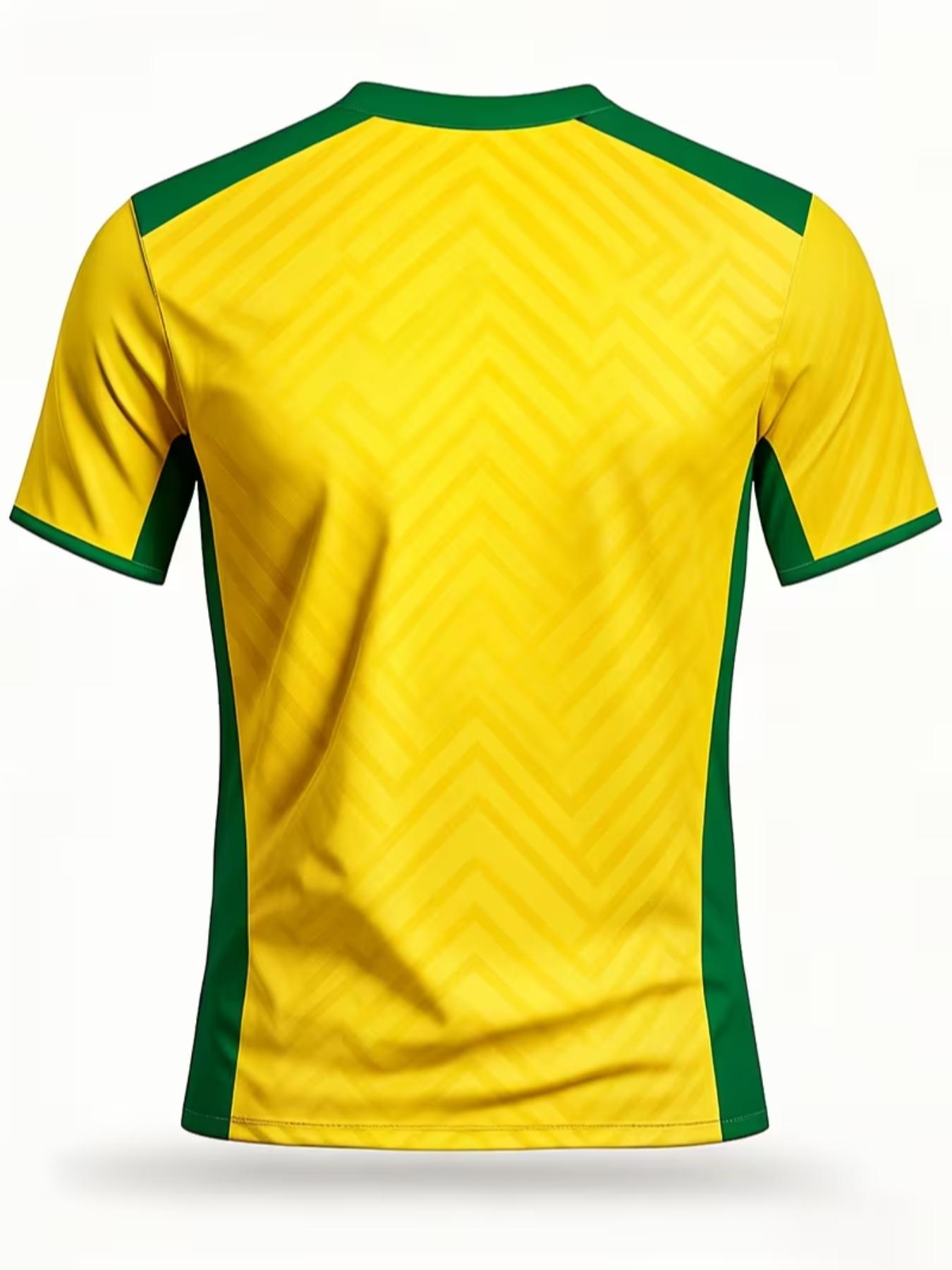Men's Brazil National Football Team Jersey, Zigzag Wave Design, 'brasil' Text, Sporty Style, Suitable for Soccer Matches