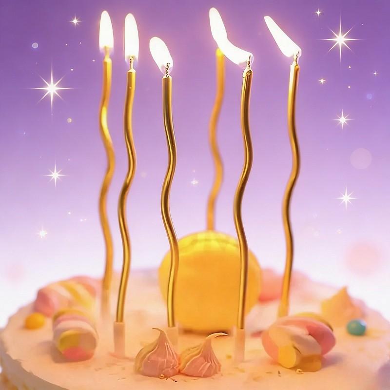 6Pcs/Box Spiral Twisted Birthday Cake Candles - Curved Gold/Silver Metallic Cake Toppers, Elegant Arch Candles for Birthdays, Weddings, Festivals & Party Decorations