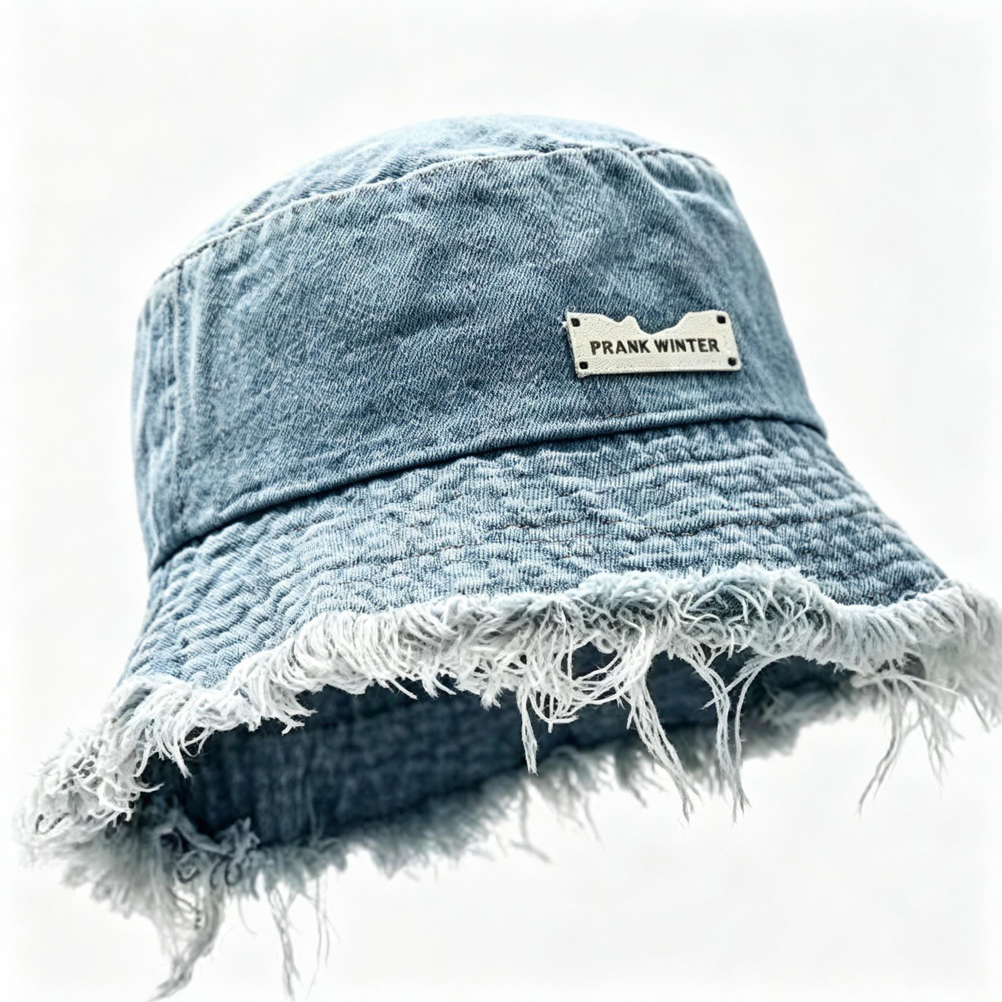 Women's Thin Washed Denim Bucket Hat | Summer Distressed Frayed Edge Wide Brim Sun Protection Hat for Outdoor