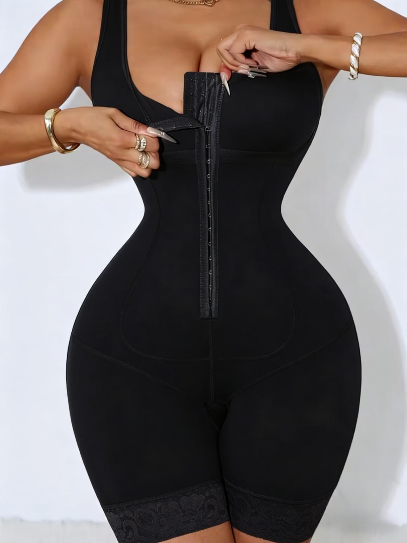 1 Count Women's Sleeveless Front Hook Eye Closure Full Body Shapewear, Fajas, Tummy Control Butt Lifting Compression Bodysuit, Lace Trim Hem Jumpsuit, Colombian Hourglass Shaper, Suitable For Sports, Yoga, Travel Vacation