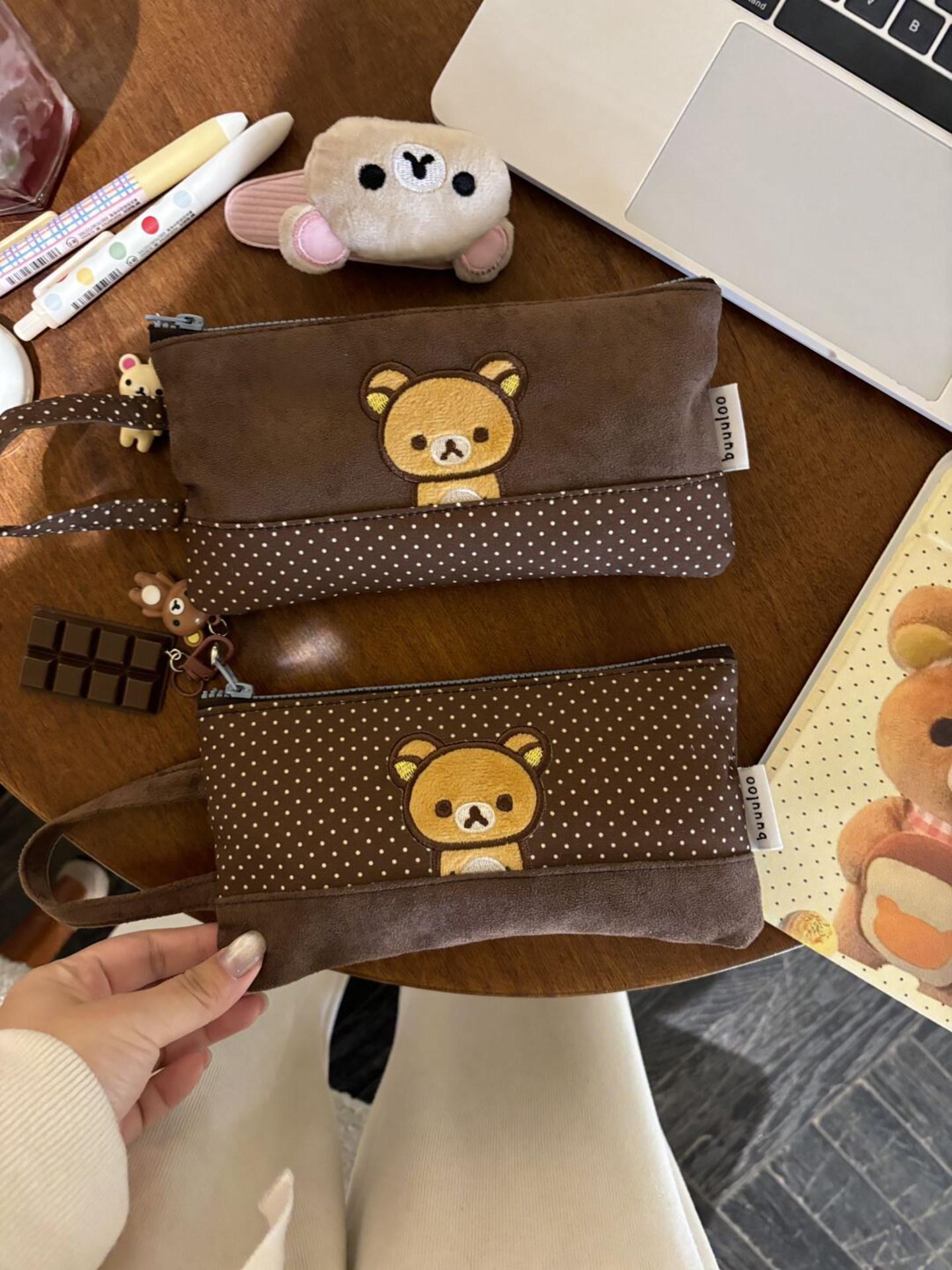 Buuuloo Original Embroidered Rilakkuma Pencil Case Large Capacity Polka Dot Ins Style Kawaii For Teen Girls High School Students
