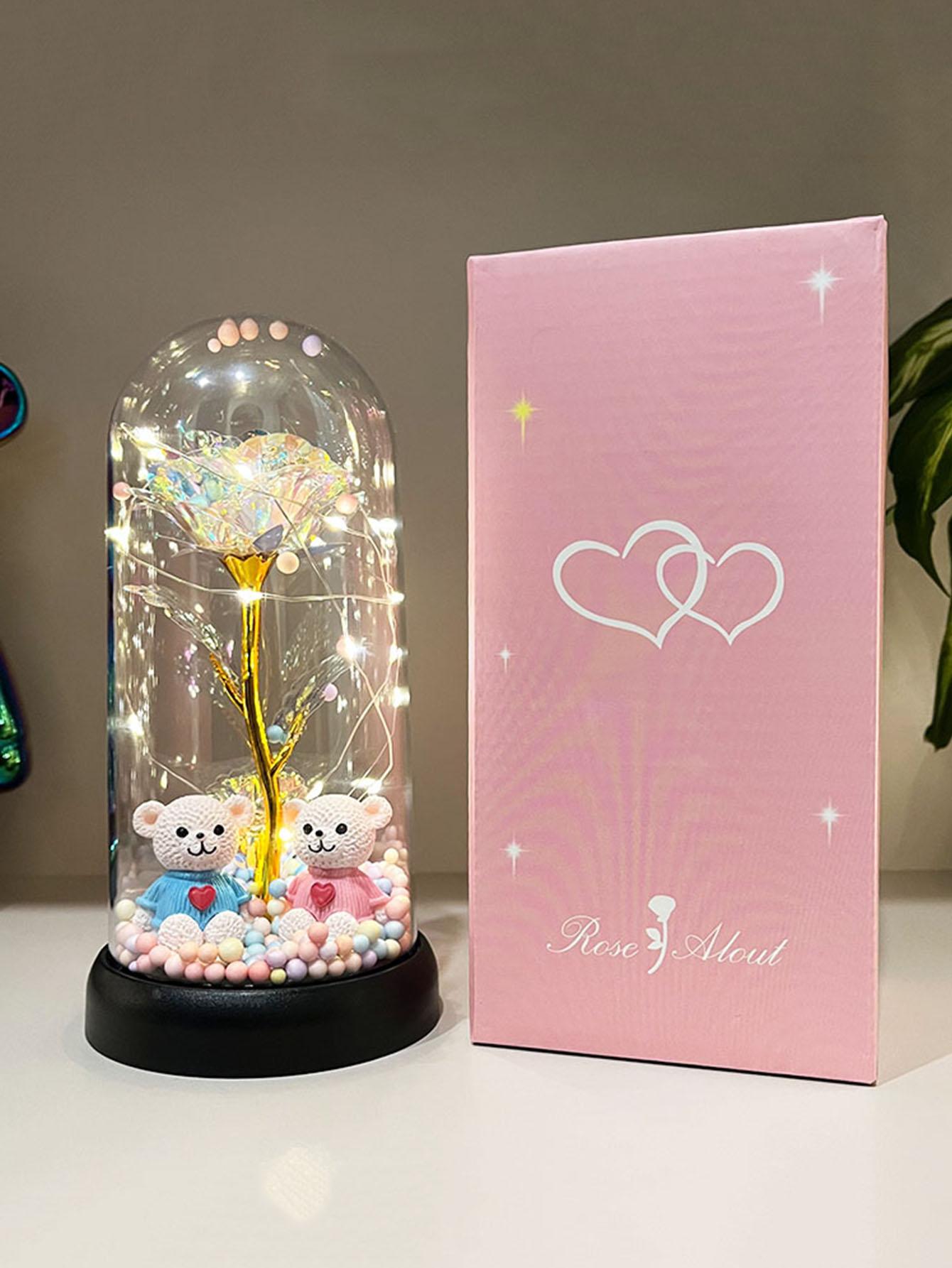 Colorful Light-Up Rose Night Glow Gift with Plastic Cover for Women, Decorative LED Light, Perfect for Valentine's Day, Birthdays and Weddings, Led Home Decor