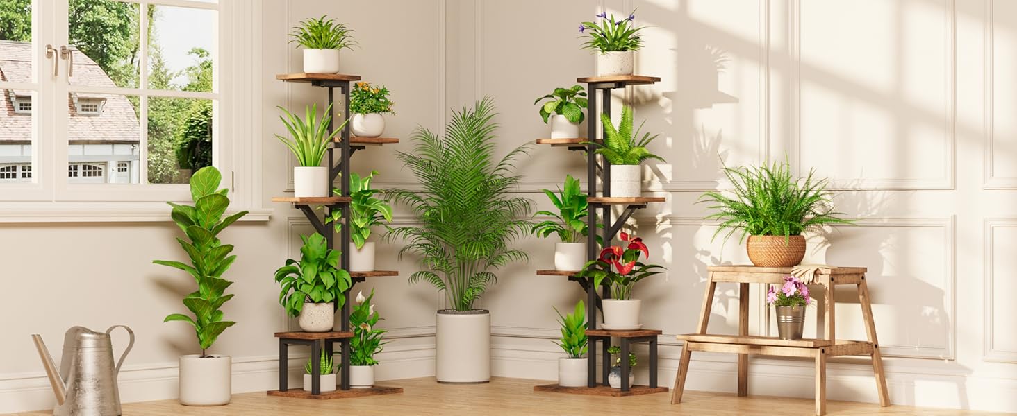 2 Pack Plant Stand with Grow Lights , 5 Tiered Corner Shelves, 45" Rack Display for Pots Multiple, Flower Holder for Living Room Patio Balcony Décor