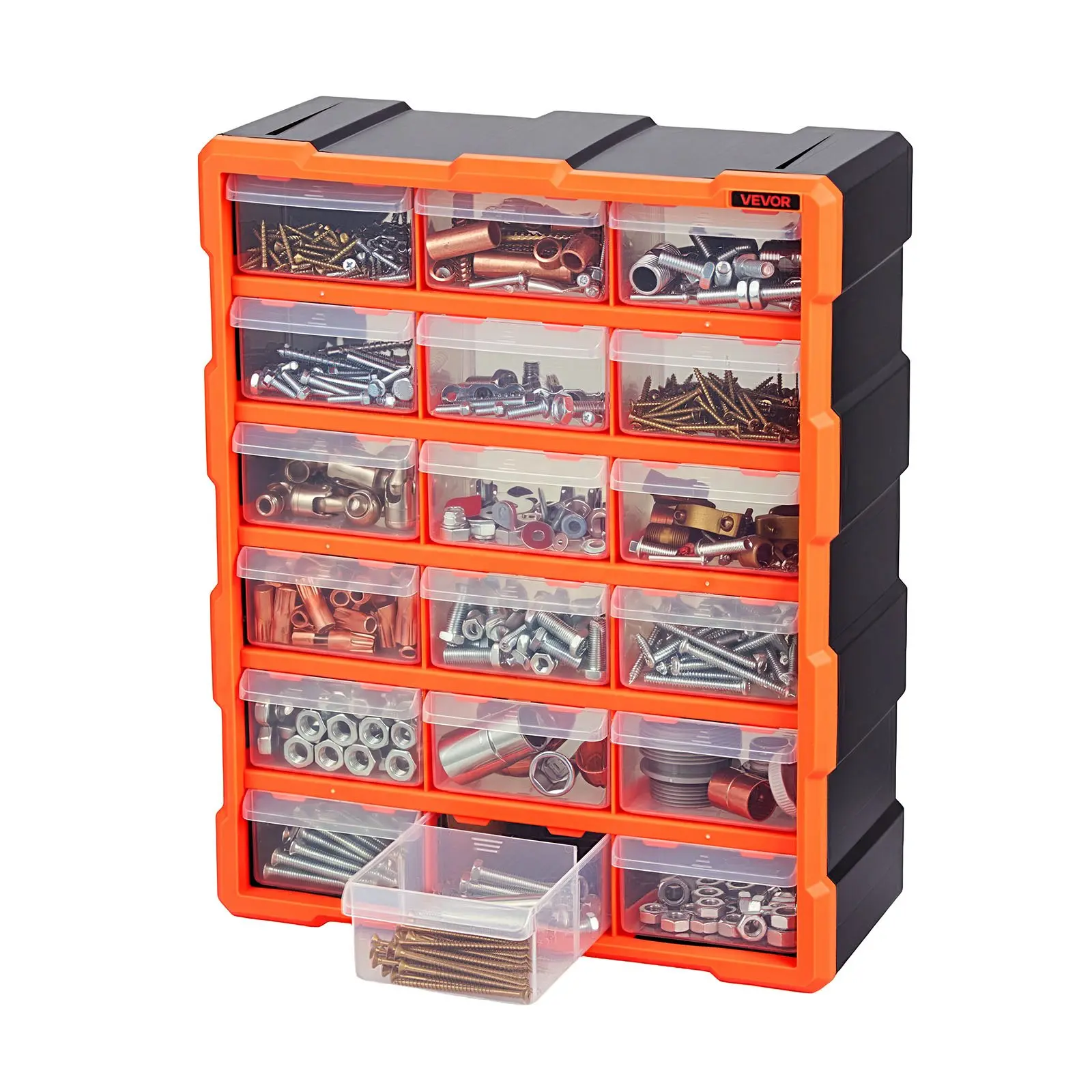 VEVOR 18-Drawer Storage Organizer, Plastic, Drawer Storage Cabinet for Garage Organization, Stackable Small Parts Organizer, Wall-Mounted Toolbox, for Hardware, Beads, Screws, Crafts, Building Bricks