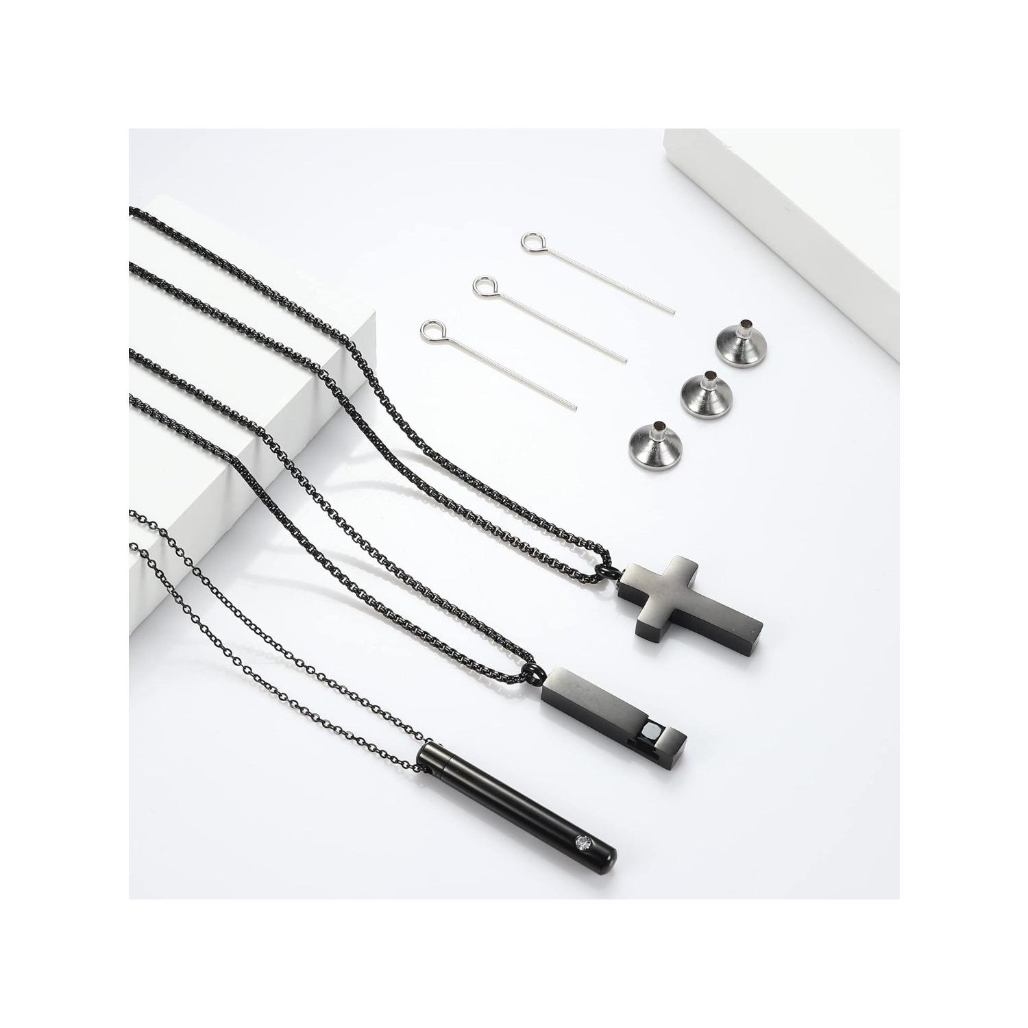 3Pcs Stainless Steel Cremation Urn Pendant Necklace for Ashes Cross Necklace for Men Women Ashes Holder Memorial Keepsake Jewelry