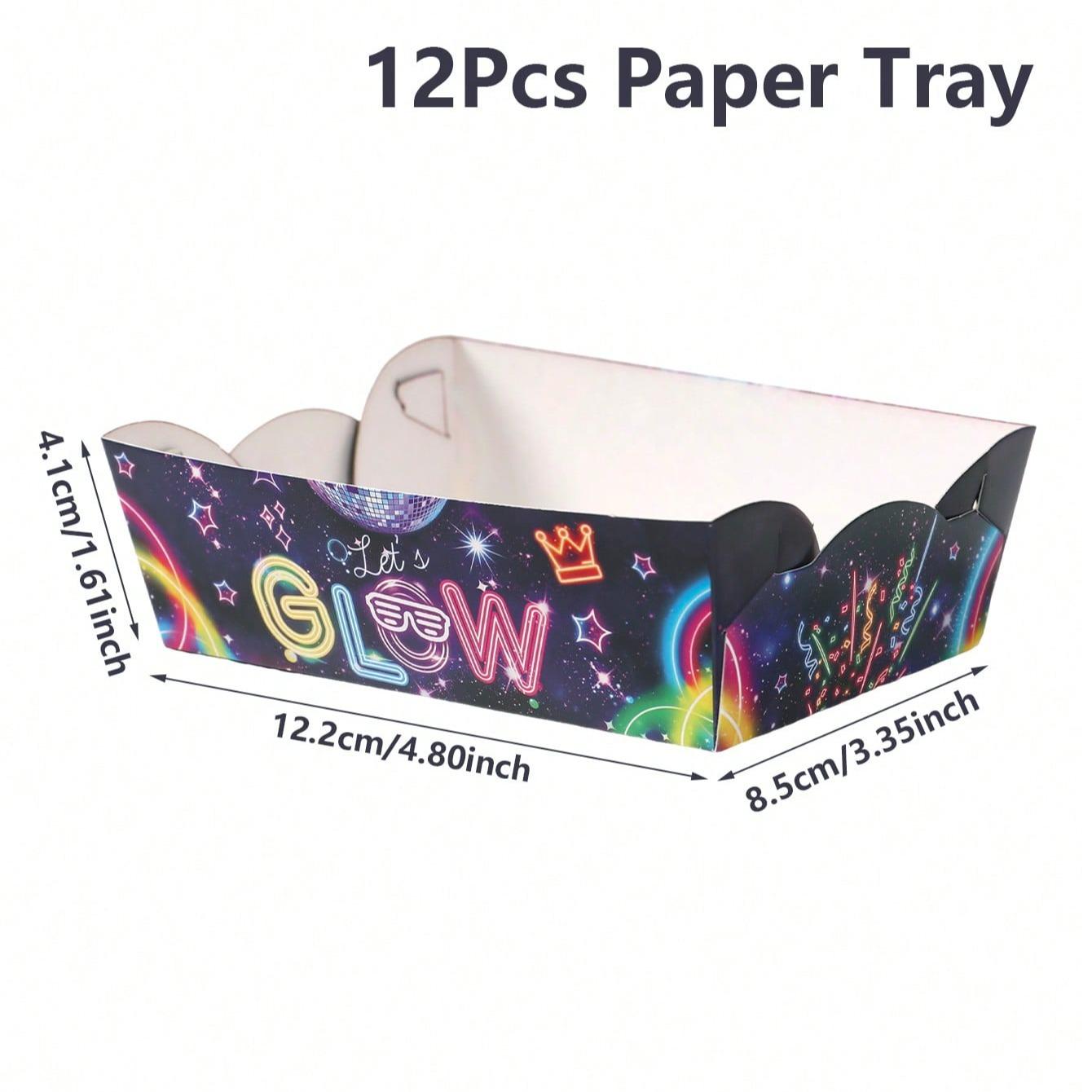 12 Piece Glow-In-The-Dark Popcorn Boxes, Striped Paper Bags, Party Bags, Candy Boxes, Perfect for Theme Celebrations, Elegant Party Decor