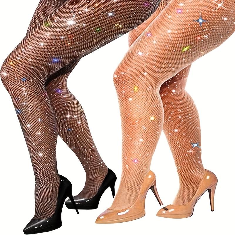 1 Pair Women's Sexy Shiny Pantyhose Fishnet Stockings High-stretch and High-Waisted Rhinestone Tight Fishnet Bodystocking for Party and Costume