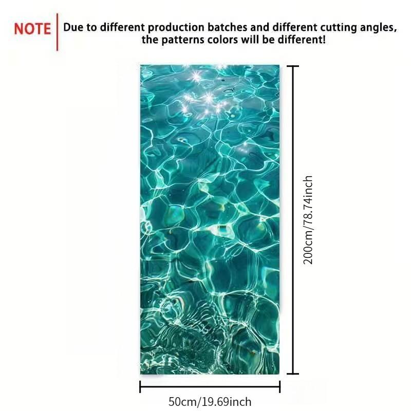 2D PVC Painted Glass Film, Reusable Blue Wave Wallpaper, Easy Removal, Ideal for Living Room, Bathroom, Bedroom, Office Decor