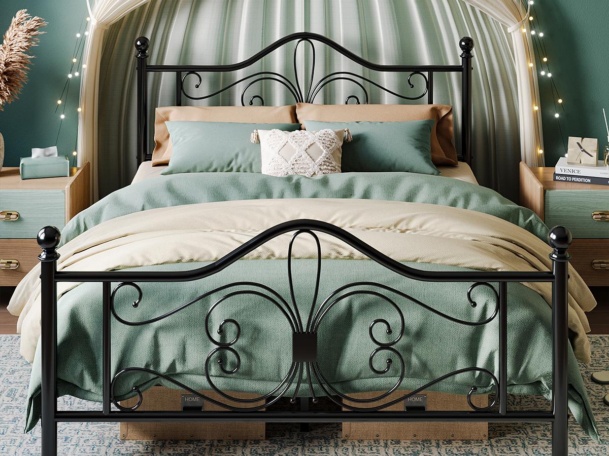 HOOMIC Metal Platform Bed Frame【Frame Only No Mattress】with Charming Butterfly Design, No Box Spring Required,White/Black,Twin/Full/Queen