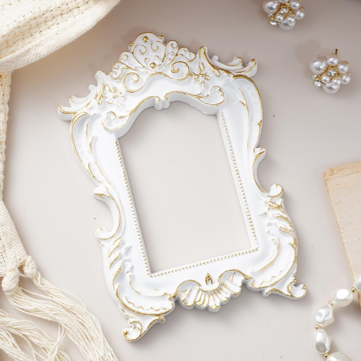 European Style Gold-Trimmed Mini Carved Frame, Resin Hand-Painted Indoor Desktop Decor, DIY Craft Kit, Wedding & Festival Decoration