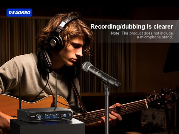 Aokeo V200 Wireless Microphone System - 100ft Range, Metal Wireless Mic Set with Case,Handheld Cordless Dynamic Microphones for Singing, Karaoke, Church, DJ, UHF