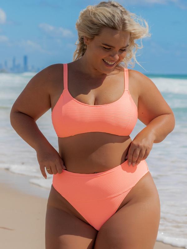 Popvil Women's Sporty Tank Solid Bikini Set,Tummy Control High Waisted Neon Bathing Suit,Supportive Swimsuit with Removable Pads,dealsforyoudays