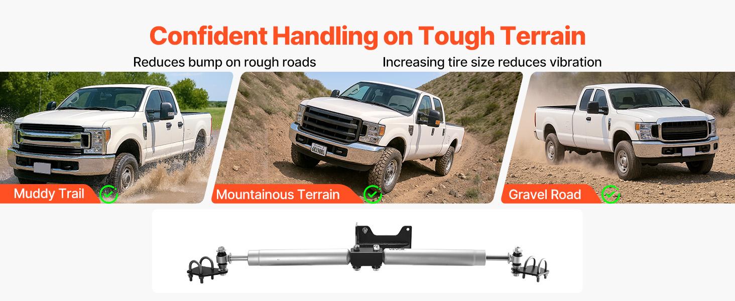 VEVOR Dual Steering Stabilizer, for 2005-2024 Ford F-250/F-350 Super Duty 4WD, Dual Steering Stabilizer Kit Fits with 2 Inches of Suspension Lift or Higher, Enhanced Control and Reduced Vibration