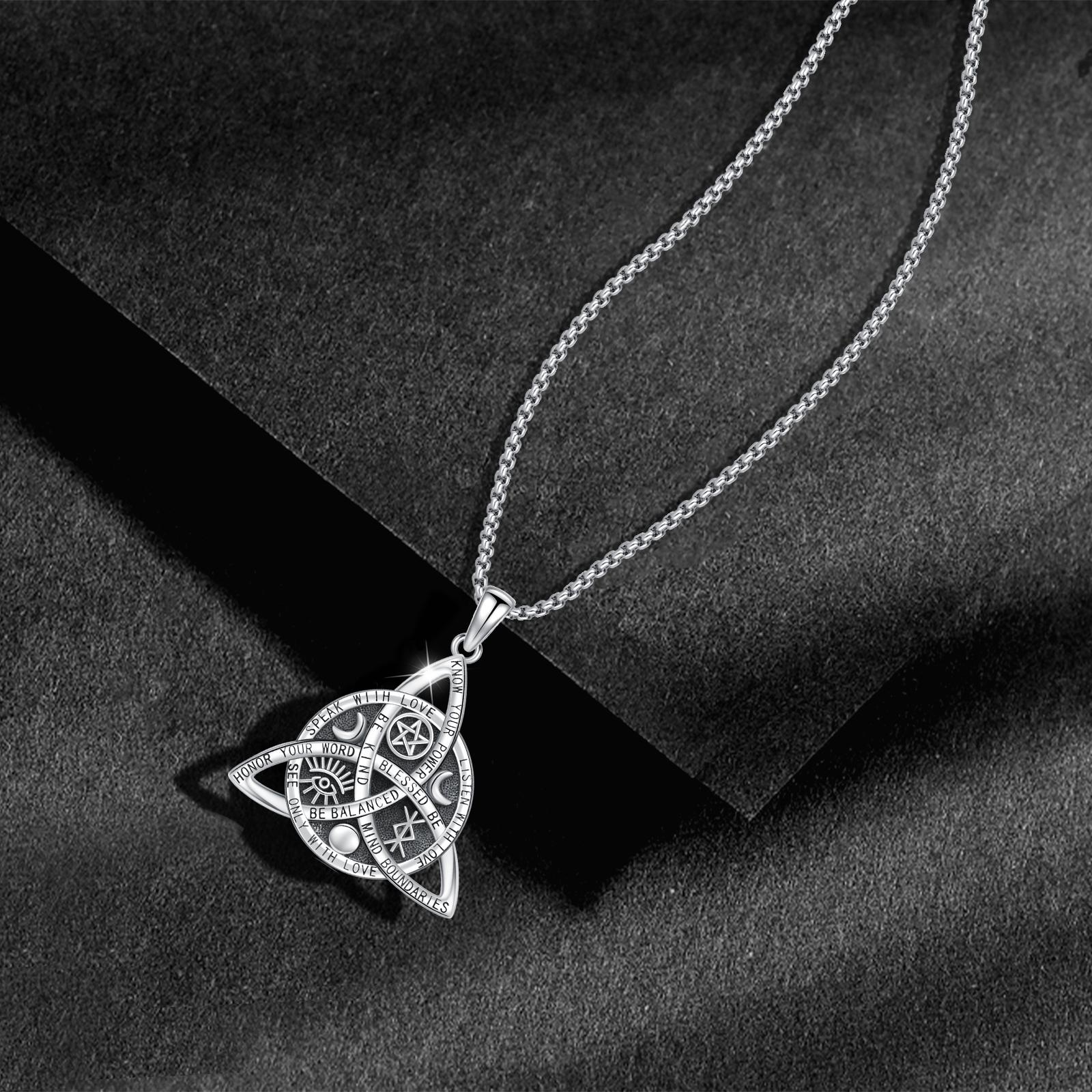 DRINSPER 925 Silver Vintage Celtic Knot Pendant Necklace, S925 Sterling Silver Triquetra Necklace, Nudo De Bruja Plata Triquetra Amuleto, Simple Design Gothic Necklace,Streetwear Hip Hop Accessory,Viking Witch Jewelry Casual Matching Jewelry for Women Man