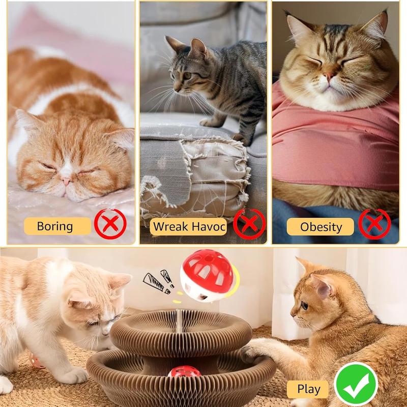 Magic Organ Cat Scratcher Board with Bell Ball, Interactive Cat Toy, Physical Exercise for Indoor Cats Toy- 1 Jingle Balls + Durable Cardboard Fun Interaction