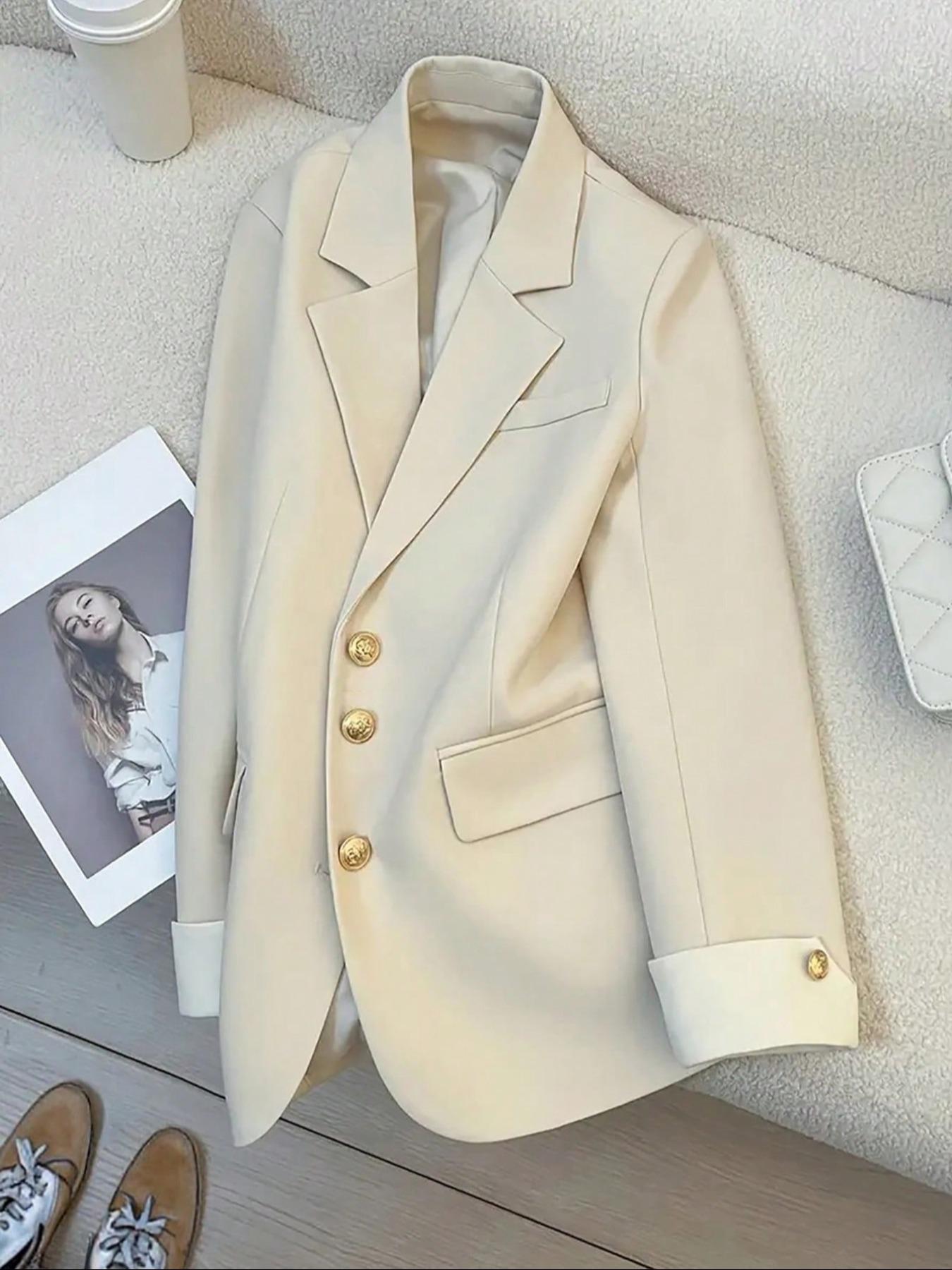 Elegant Women's Solid Color Office Jacket, Daily Commute Workwear, Stylish Ladies' Suit Coat, Fashionable Career Wear