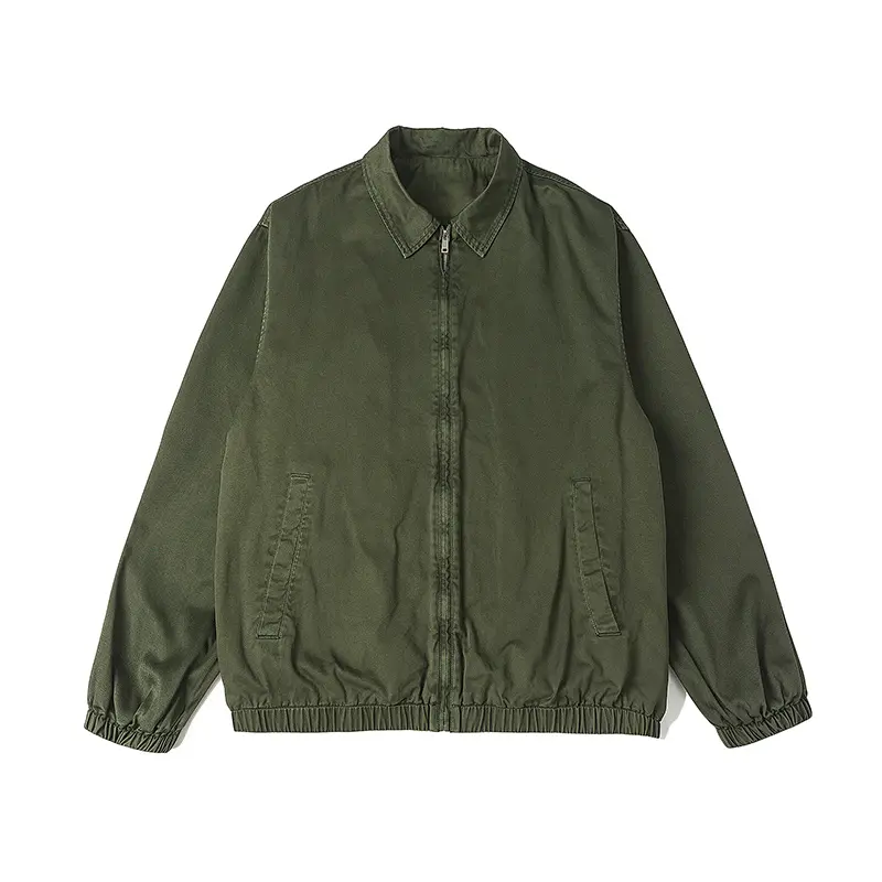 Men’s Fall Spring Daily Vintage Harrington Outer Jacket, Classic Point Collar, Full Zip Closure, Elastic Cuffs And Hem, Side Slip Pockets Casual Workwear Coat # sohochic