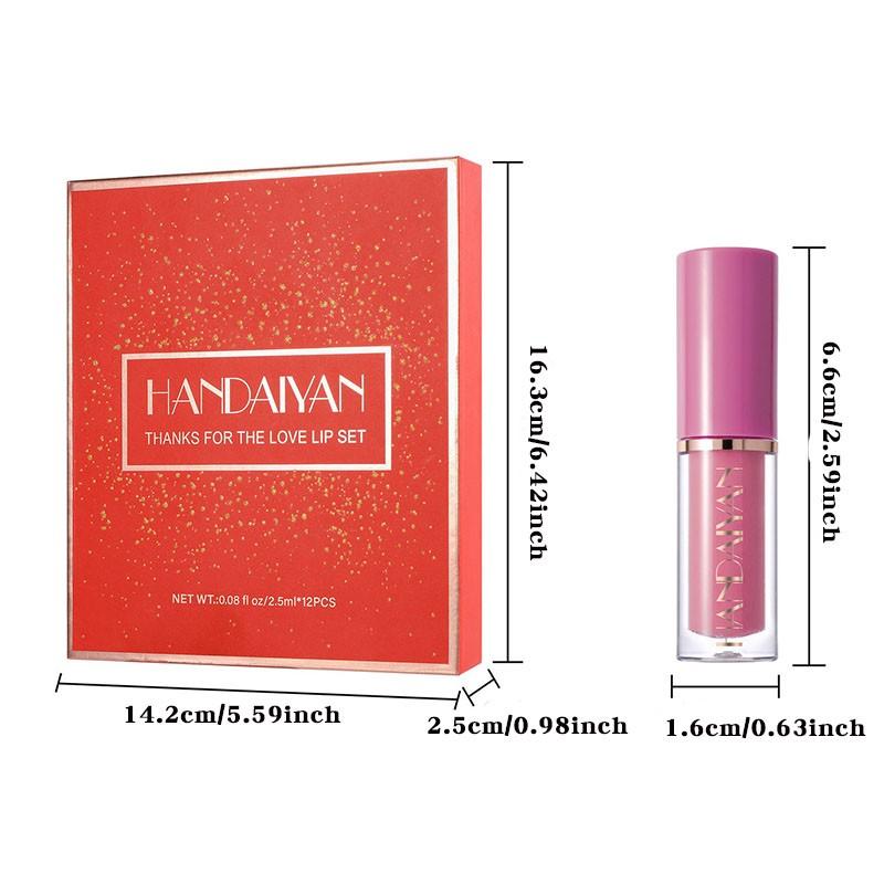 12-Piece Creative Lip Gloss Set, Matte & Shimmer Finish, Waterproof Non-Stick Cup Design, Perfect for Valentine's Day Gift